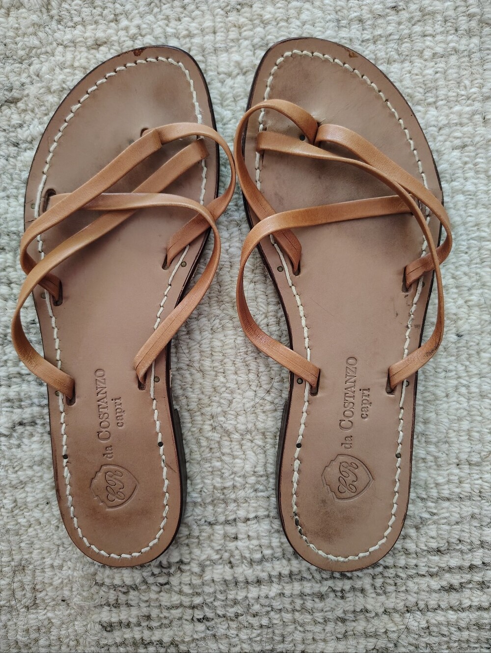 Capri Italian Tan Leather Strappy Flat Vacation Sandals Size 36 (US 6)